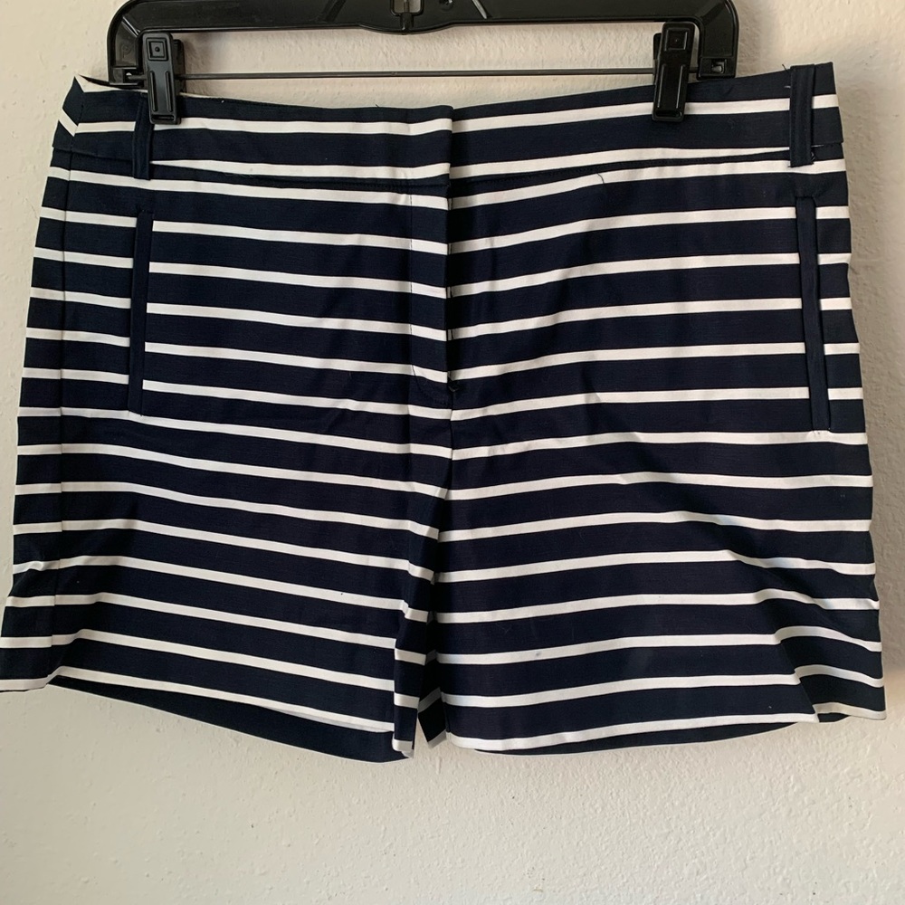 Sailor inspired dressy Anne Klein shorts, navy blue with white stripes